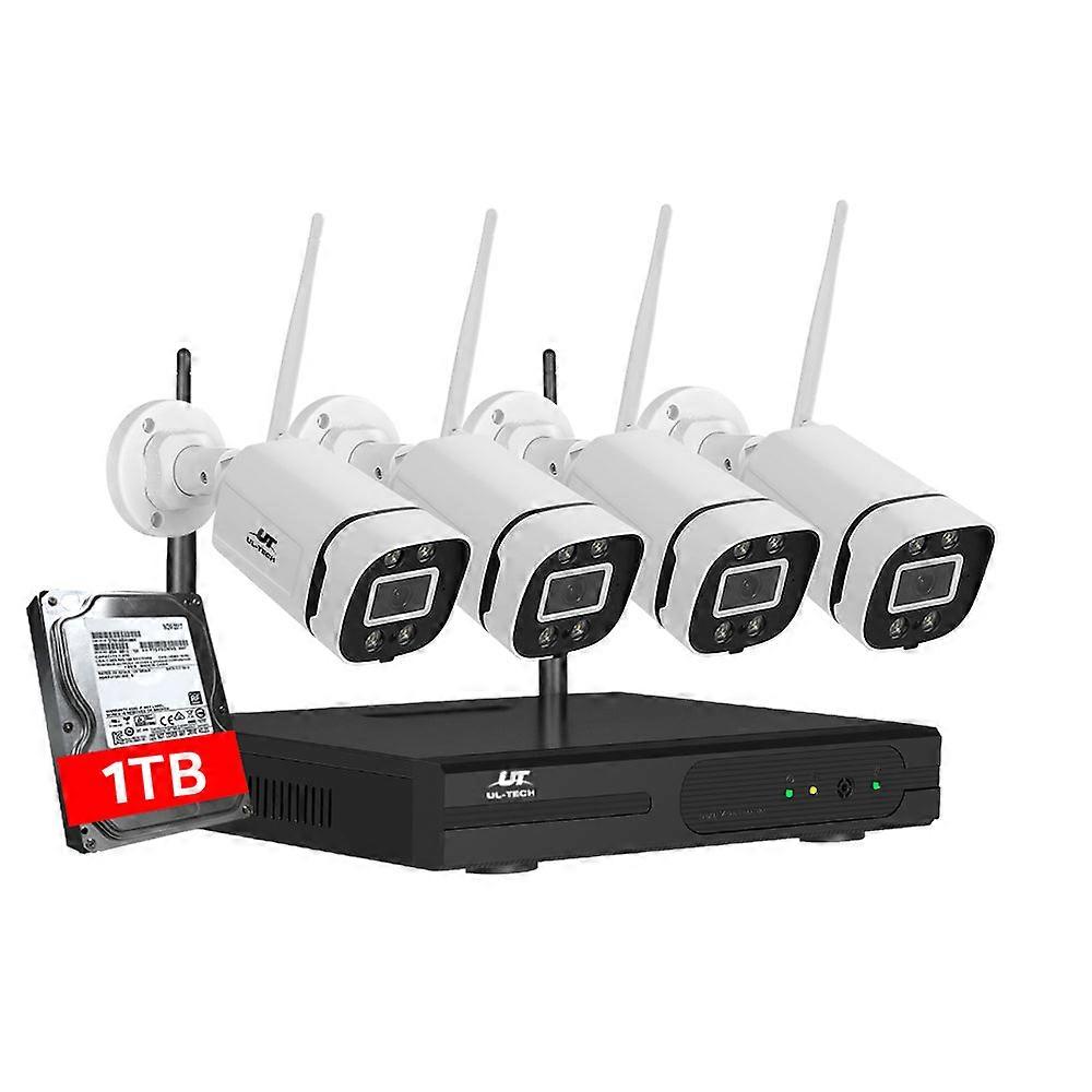 Ul Tech Wireless Cctv Security System 8Ch Nvr 3Mp 4 Square Cameras 1Tb Security Cameras