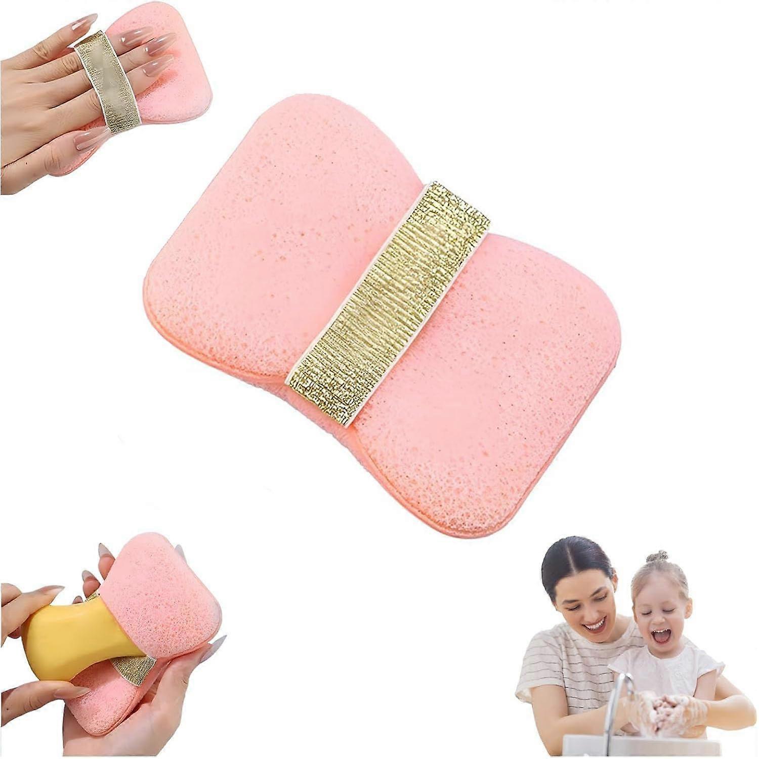 Bath Soap Sponge with Secure Soap Grip, Pink Exfoliating Shower Sponge for Gentle Skin Cleansing