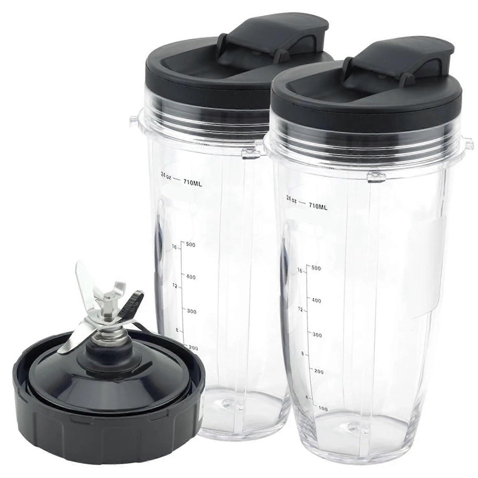 24oz Cups with Lids and 7Fin Extractor Blade for Ninja Blender Auto IQ Replacement Set
