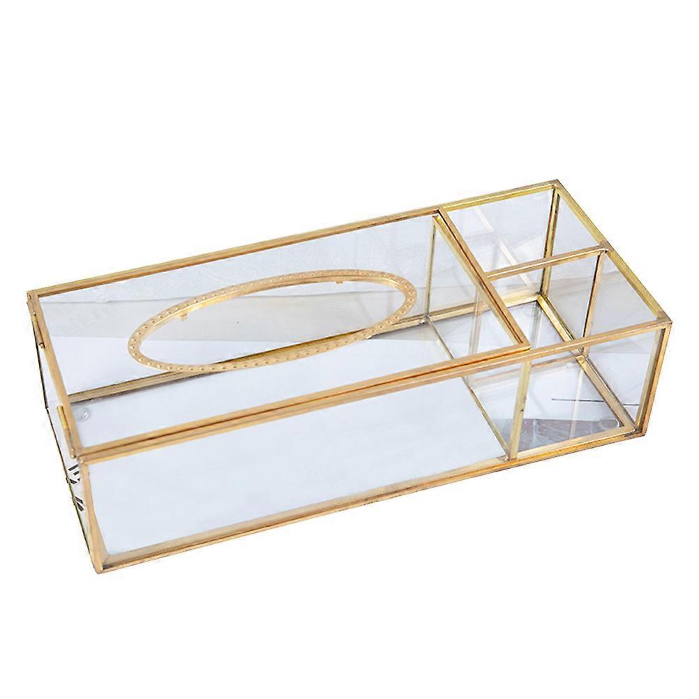 Glass Tissue Box Brass Mirrored Cover for Storage 2Pcs