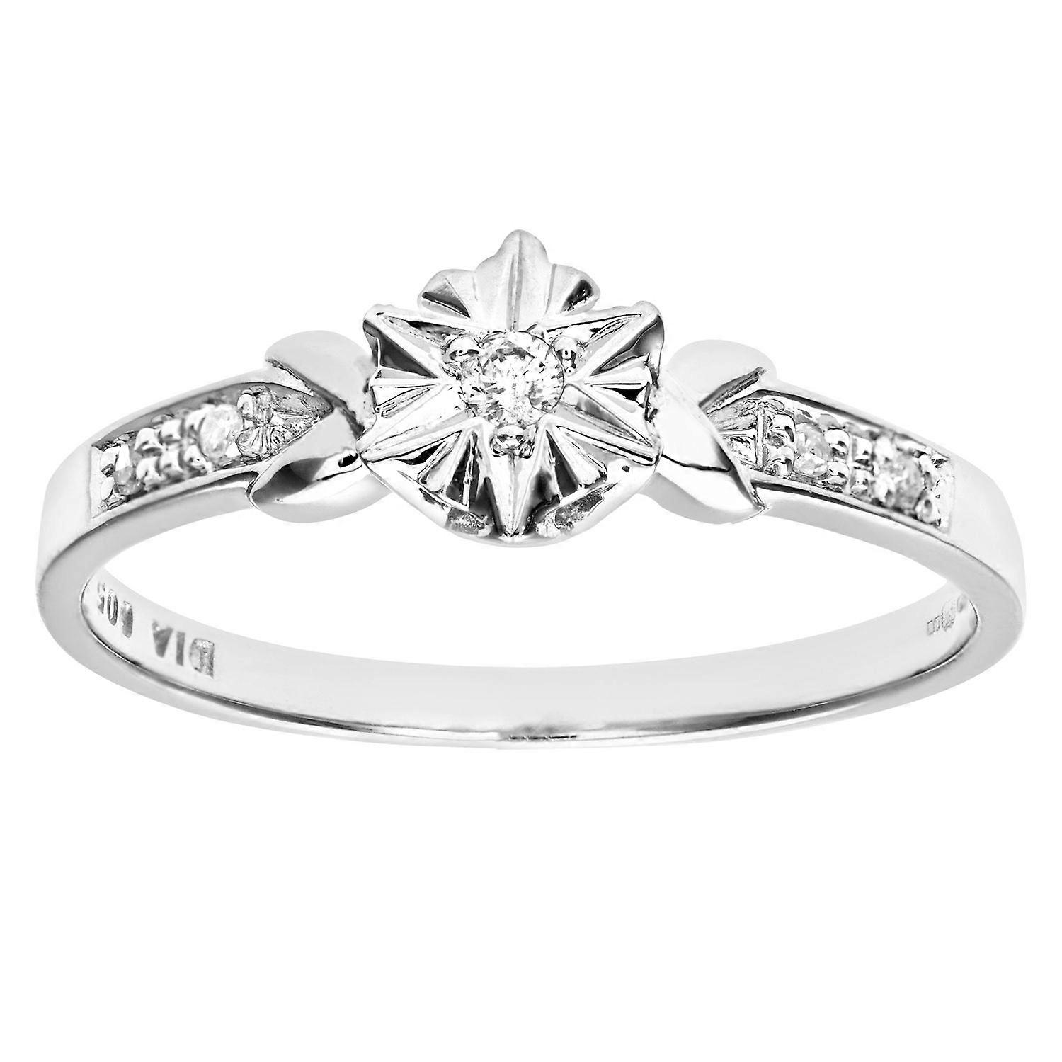 Jewelco London 9ct White Gold Round 5pts Diamond Illusion Solitaire Collared Engagement Ring