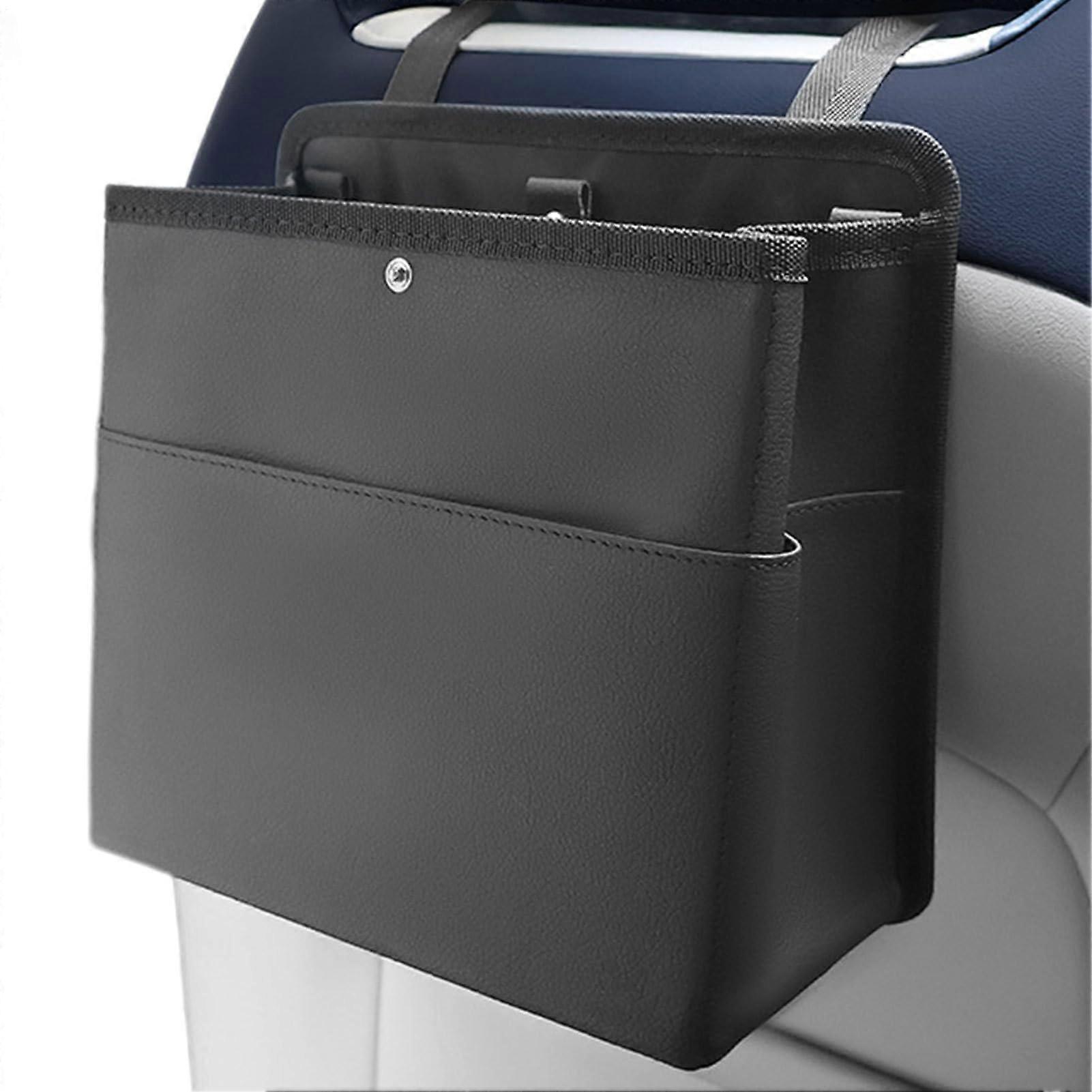Leather Car Trash Can with Storage for Back Seat and Front, Easy Clean, SpaceSaving Design