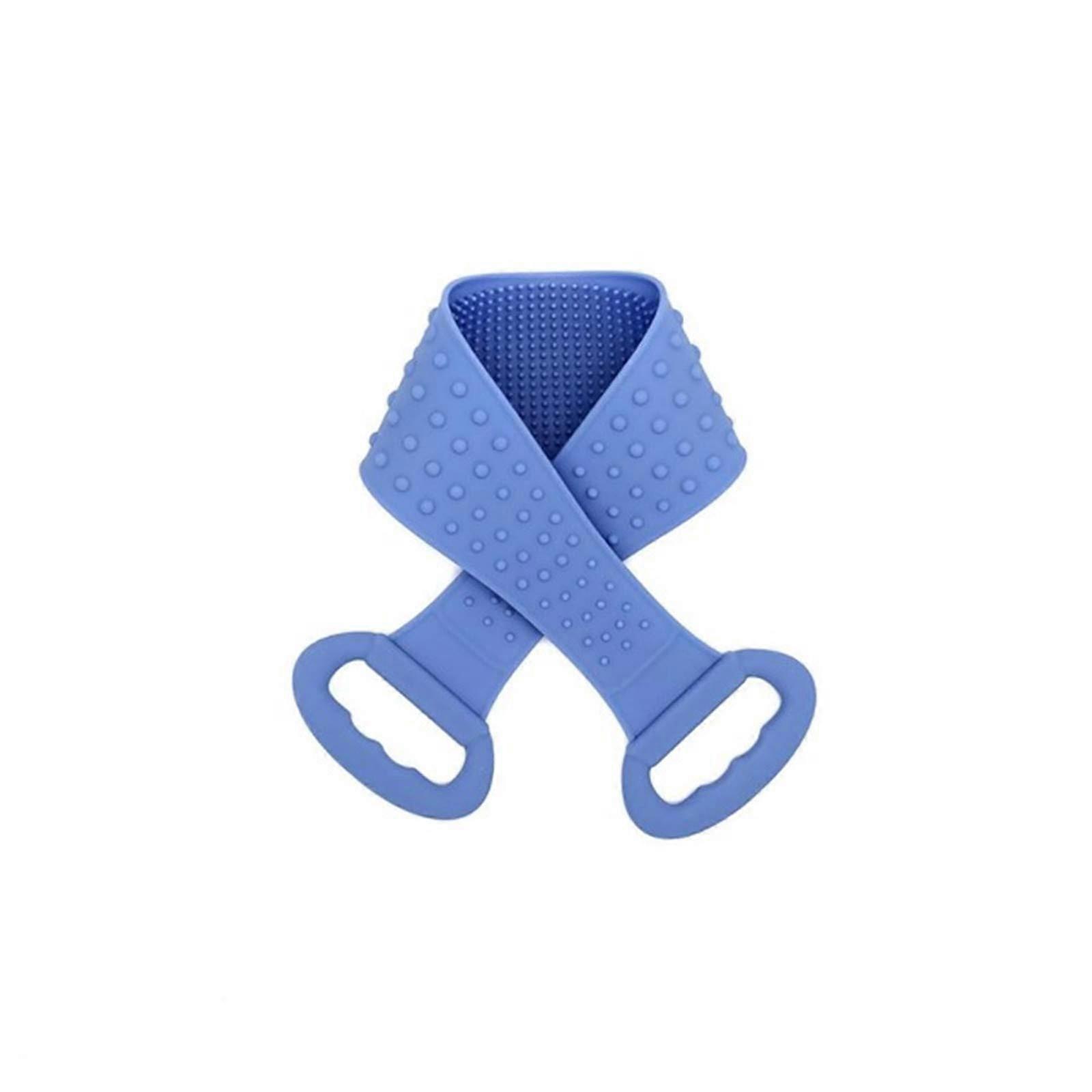 Silicone Back Scrubber for Shower with Dual Surface, Long Handle Bath Body Exfoliator Blue