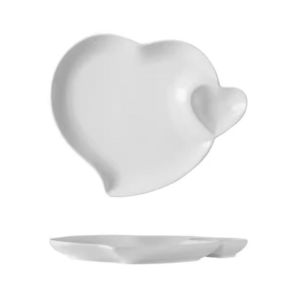 13 Inch White Ceramic Serving Plate with Builtin Sauce Compartment for Snacks and Appetizers