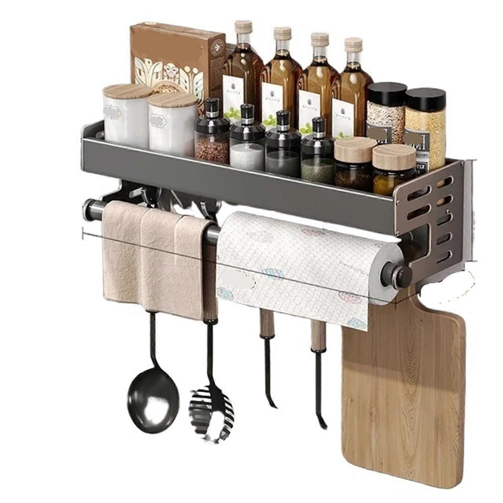 Wall Mounted Spice Rack Organizer 40cm with Pole, SpaceSaving AllinOne Kitchen Storage Shelf