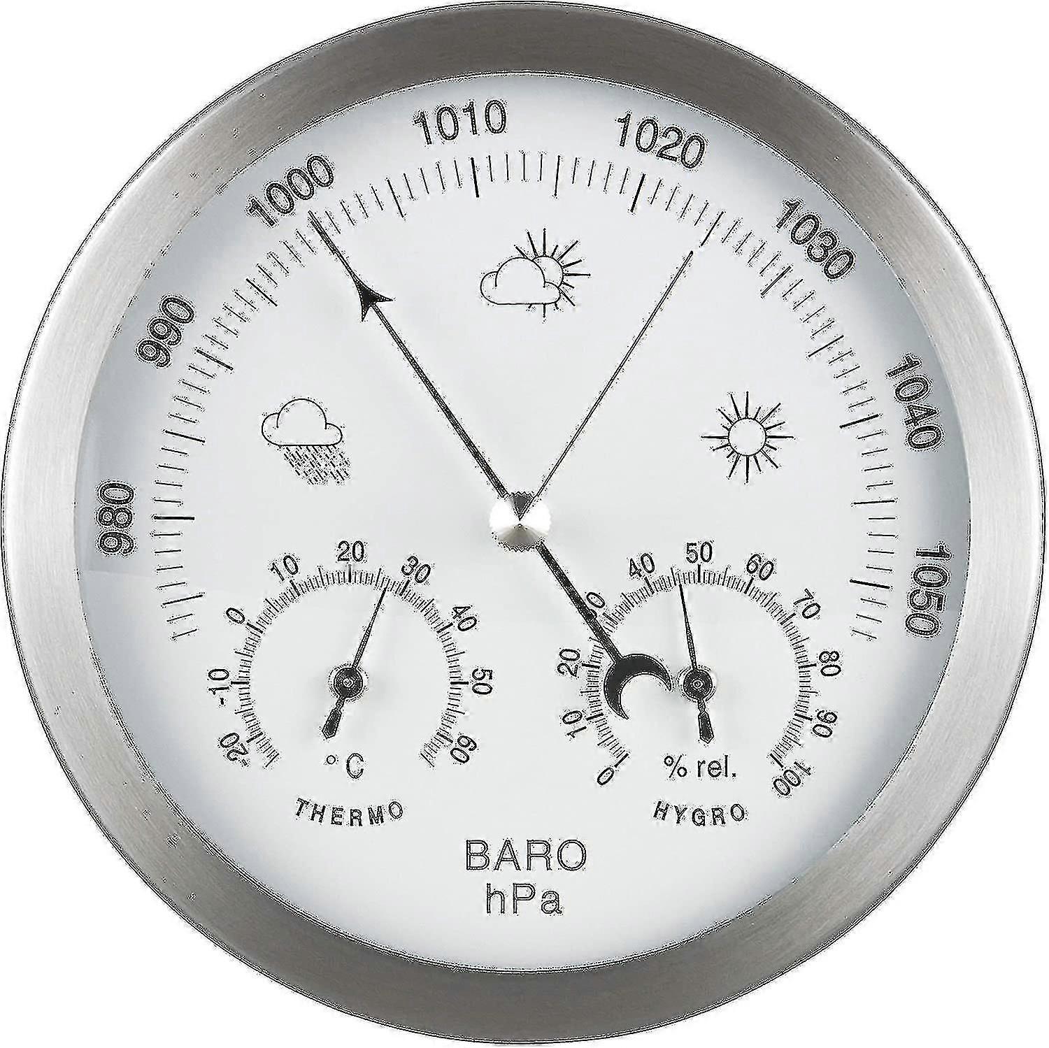Barometer Værstasjon 3-i-1 rustfritt stål ramme 14 cm termometer