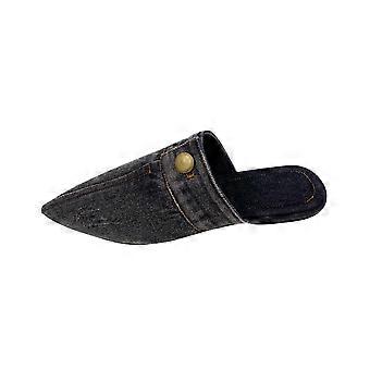 Dames platte muiltjes met gesloten spitse neus, open hiel, instappers, dames denim Baotou klompen, halve slippers, cap-toe, effen kleur, dames sandalen zwart 40