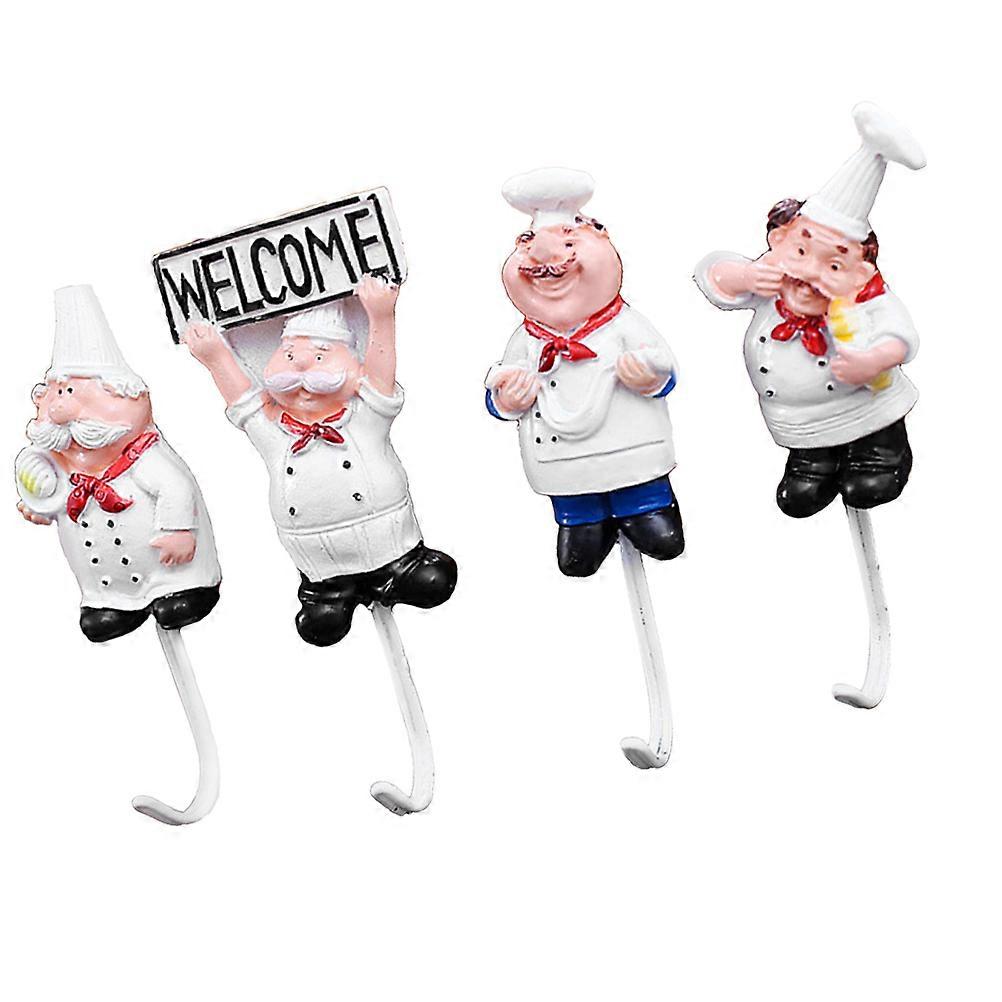 4Pcs Creative Chef Modelling Hook Punch-free Kitchen Pasting Hook Wall Decor