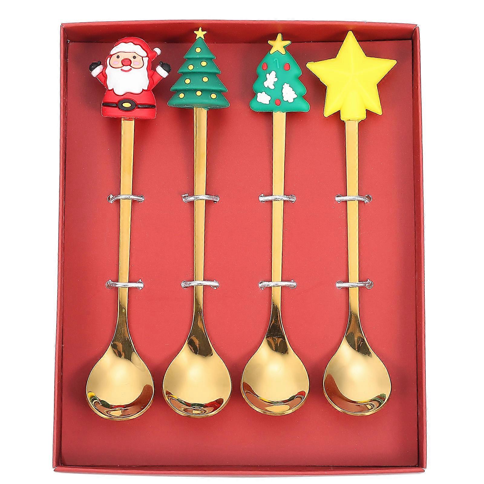 Red Coffee Spoon for Drinking 2Sets Decorative Christmas Designed Spoons