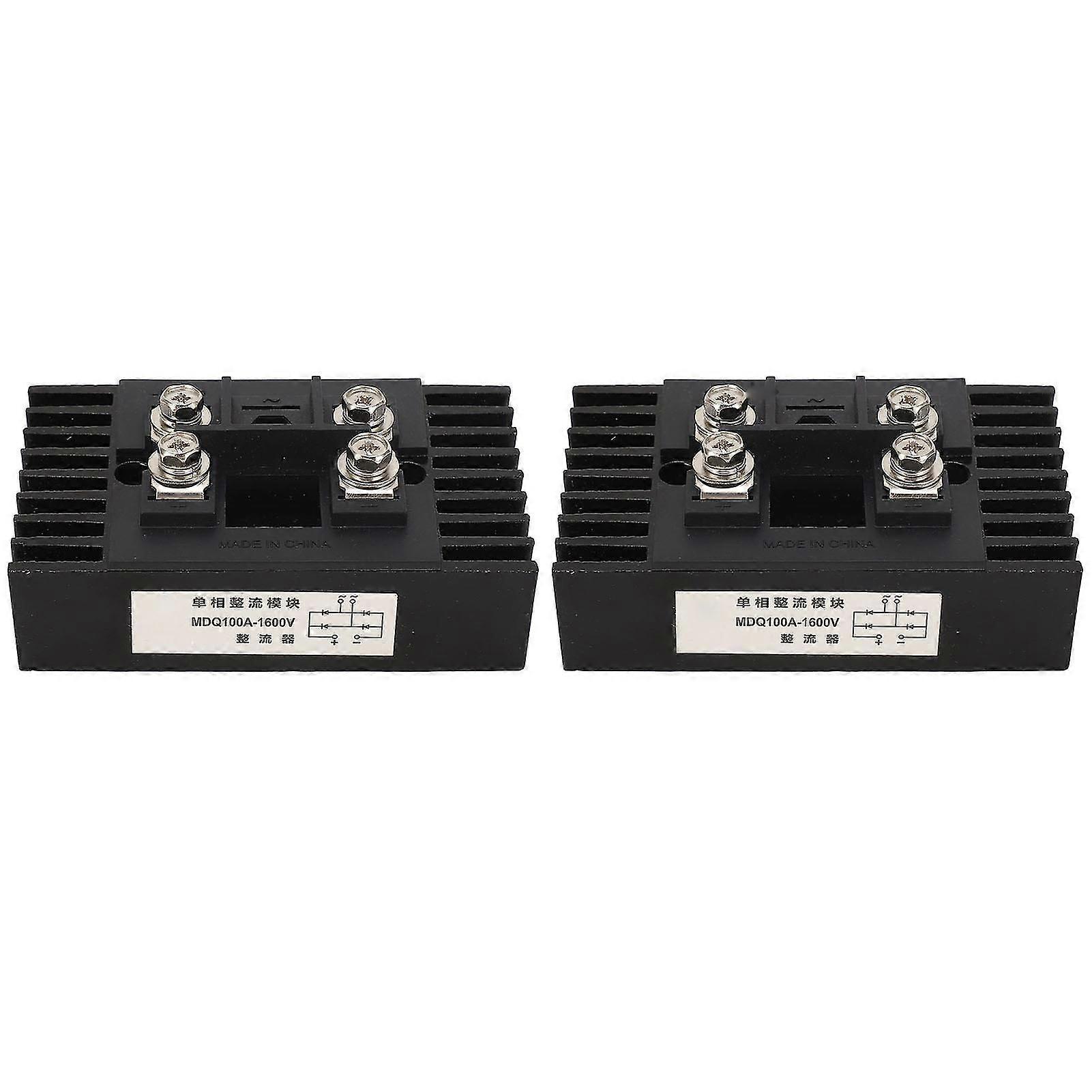2Pcs Single Phase Bridge Rectifier 100A 1600V 4 Terminals Current Conversion Module Waterproof Black