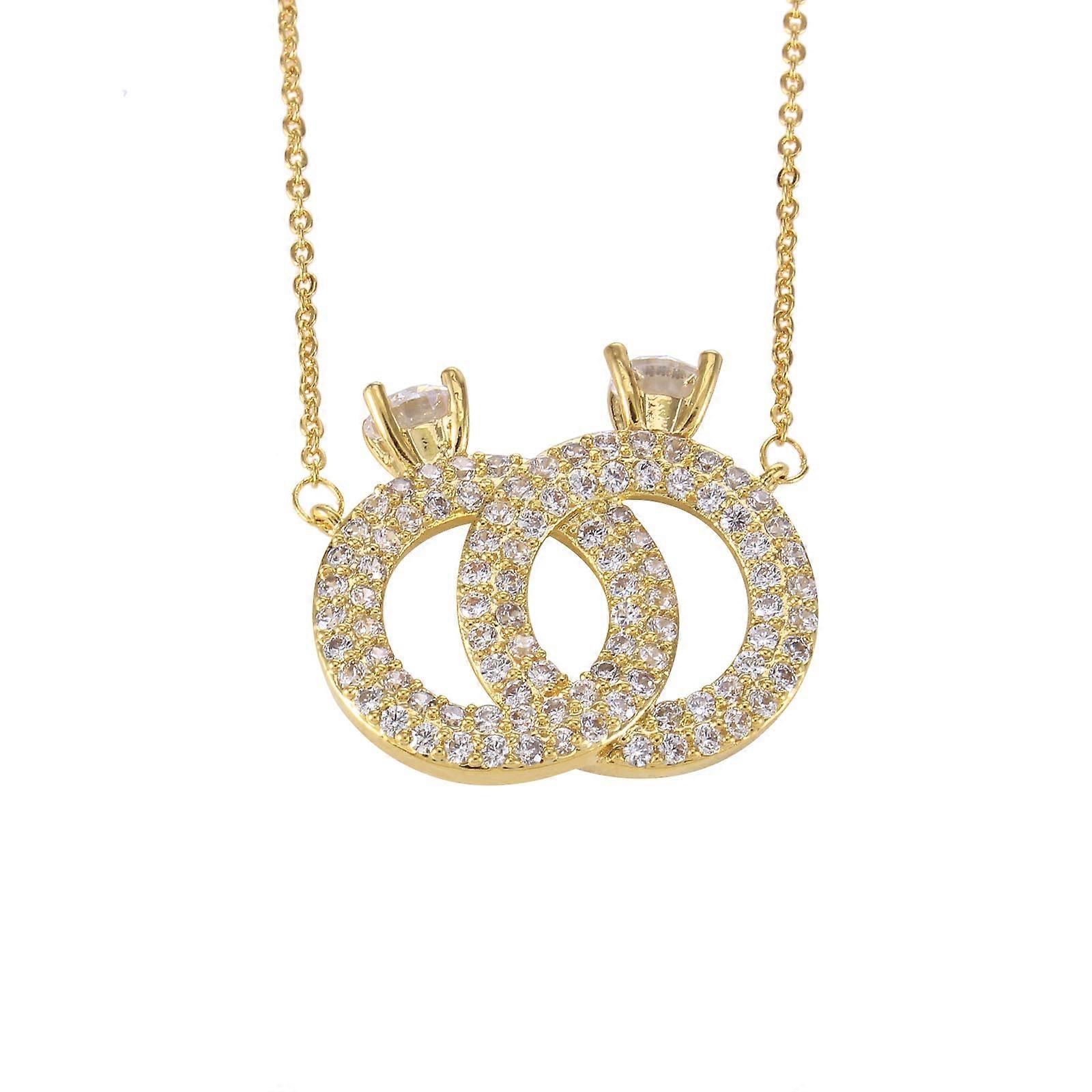 Gold Round Intersecting Zircon Pendant Necklace