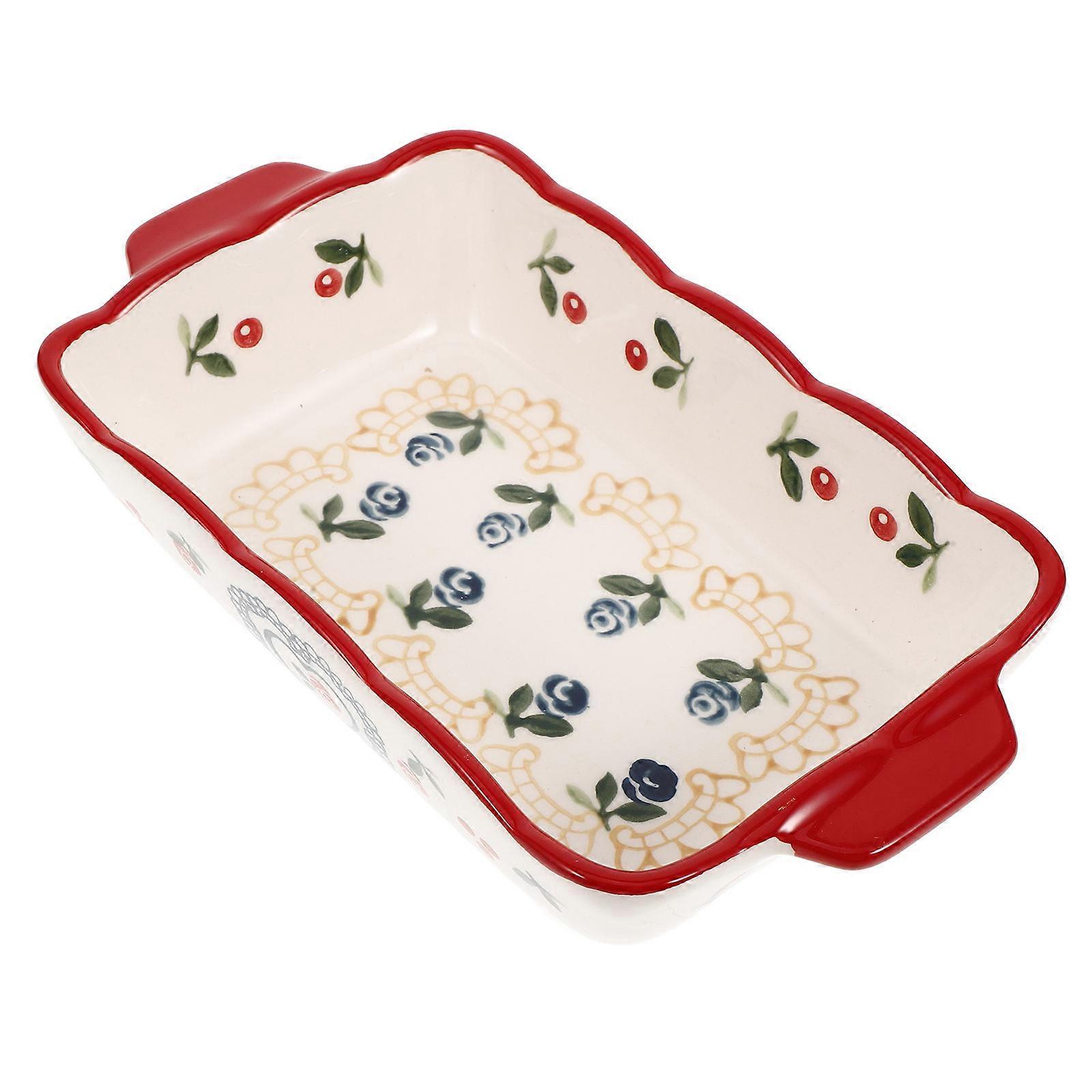 Ceramic Baking Dish Roasting Pan Multi-use Dish Bakeware Handle Pan Plate for Cooking