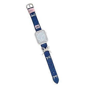 Pulseira de couro denim com laço de pérola para Apple Watch Series 10 9 8 7 SE 6 5 4 3 2 1 42mm 41mm 40mm 38mm