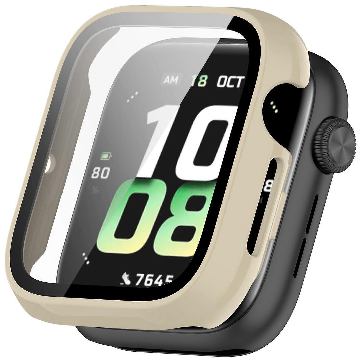 For Honor Watch 5 Plastic PC Smart Case + Tempered H9 Hard Glass Beige