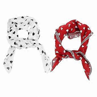 2-Pack Heart Print Scarves - Soft Cotton Linen Blend Lightweight Square Neck Scarves for Women, Perfect for Spring Summer Fall Outfits