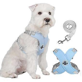 Hundegeschirr mit X-förmigem Rahmen, Zug- und Abrutschschutz, Leine und verstellbarem reflektierendem Halsband mit gepolsterter Weste (blau).
