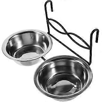 Cage Feeder Bird Cage Feeding Bowls Hanging Bird Bowls compatible with Cage Silver 23.40X12.00X8.50CM With Holder 1Set