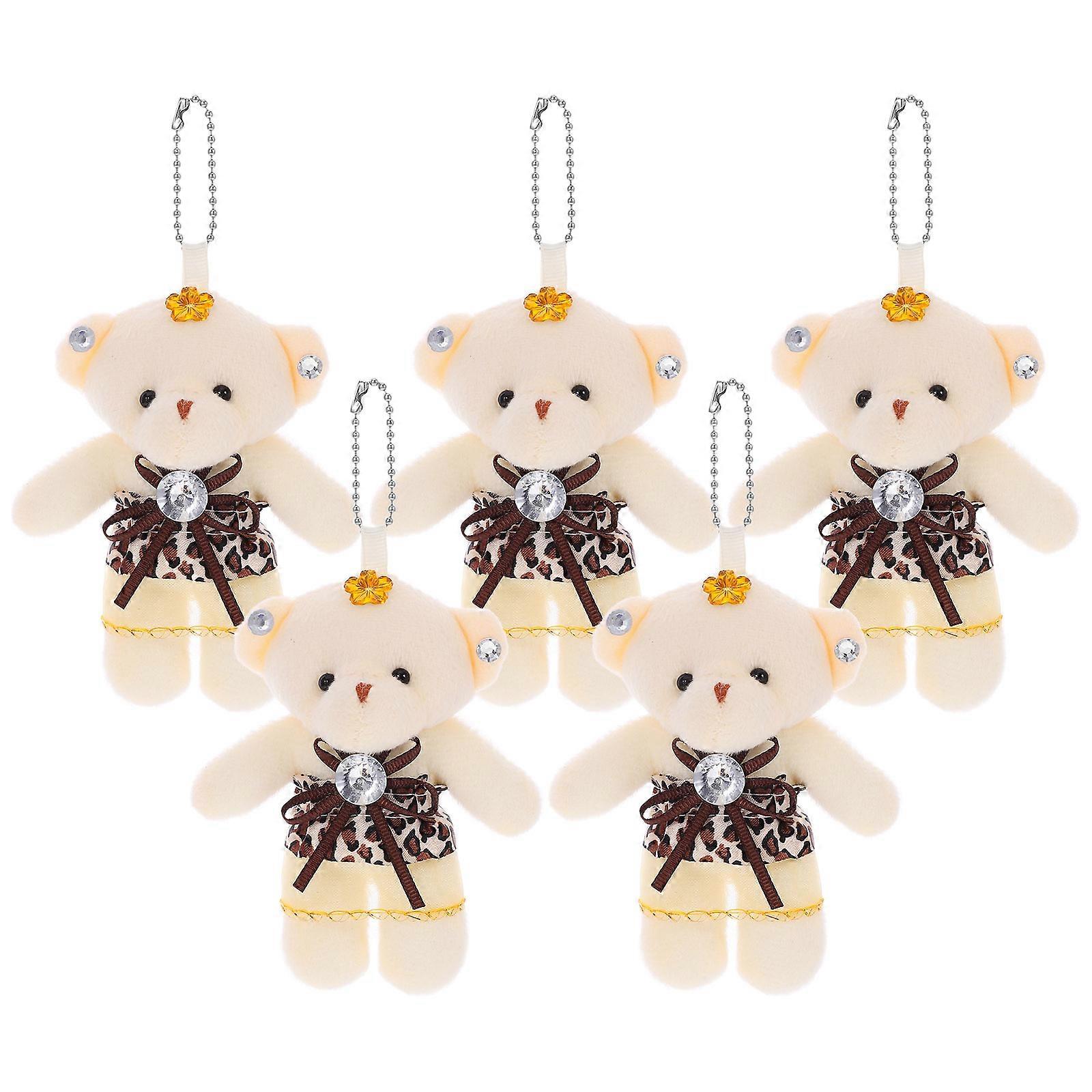 5pcs Mini Bear With Hanging Chains Stuffed Bear Dolls Tiny Bear Bouquet Materials