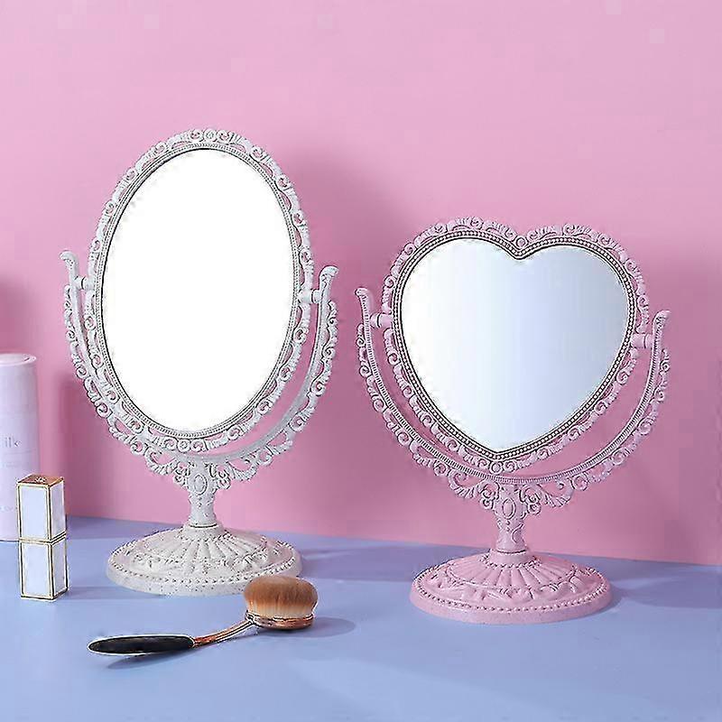 2 Sides Heart Shape Rotating Mirror- pink