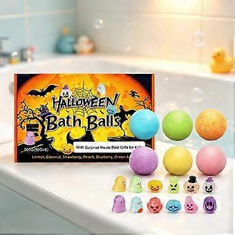 Halloween Bath Bombs for Kids Basket Stuffers, Set of 6 Organic with Surprise Toys Inside, Gentle Formula Creates Rainbow Bubbles, Perfect Birthday Gi
