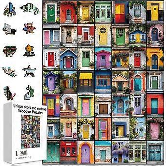300Pcs Unique Door and Window Wooden Jigsaw Puzzles for Toddler Children Learning 11.22x15.16inch Colorful Wood Puzzles Holiday Birthday Gifts