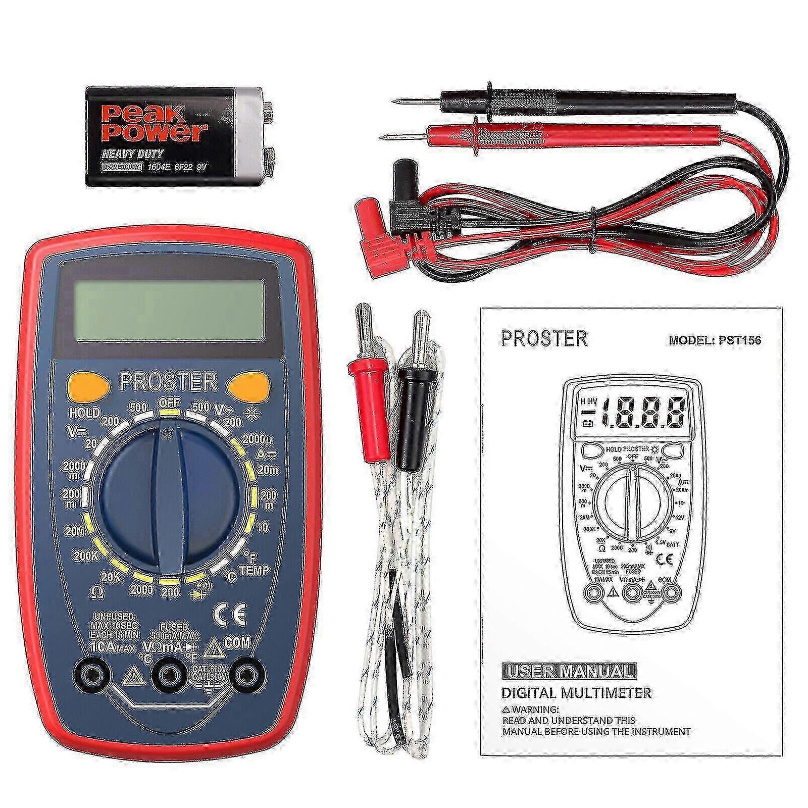 Digital Multimeter 1999 Counts LCD Backlight Test Leads Diodes Tester Proster