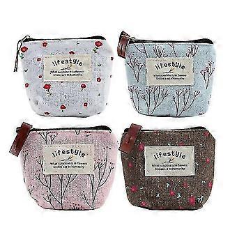 4 Pcs Canvas Coin Holder Zipper Change Pouch Mini Wallet for Women Girls