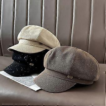Beret for Women, Vintage Octagonal Bowler Style, Thickened Warm Soft Hat for Winter & Autumn