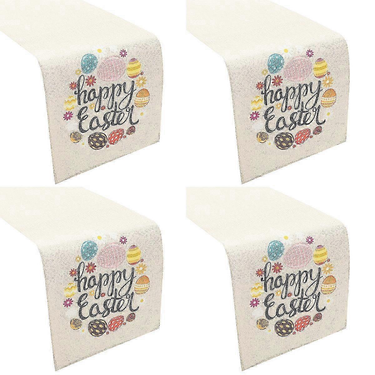 Easter Table Runner Linen Fabric compatible with Table Decoration 4Pcs Set