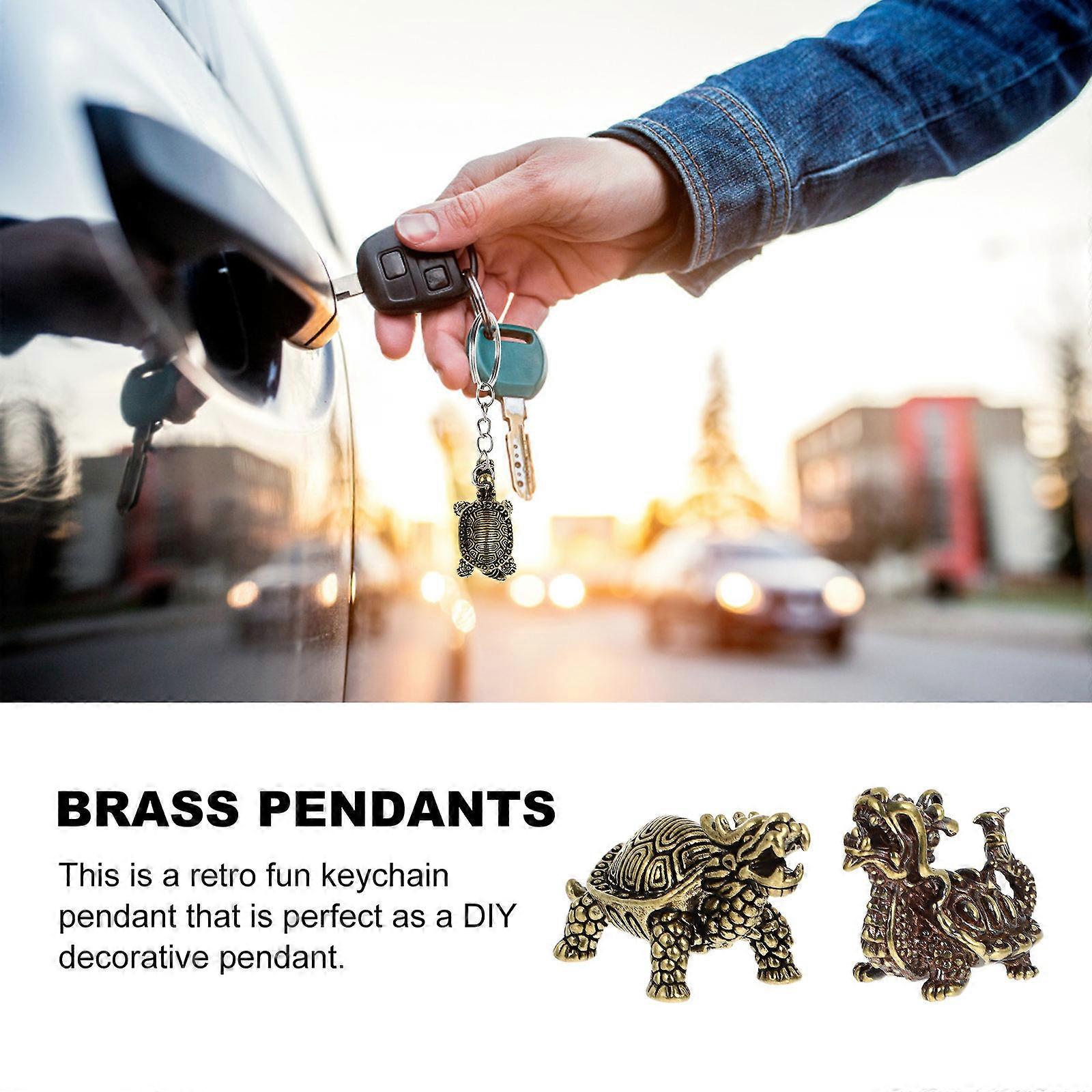 Brass Dragon Turtle Keyring for DIY Use 2Pcs Multi-Purpose Pendant