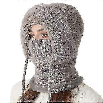 women Winter Hat with Integrated Scarf Cold-proof Front Cover Thick Knitted Warm Solid Color Full Protection Outdoor Cycling_HP