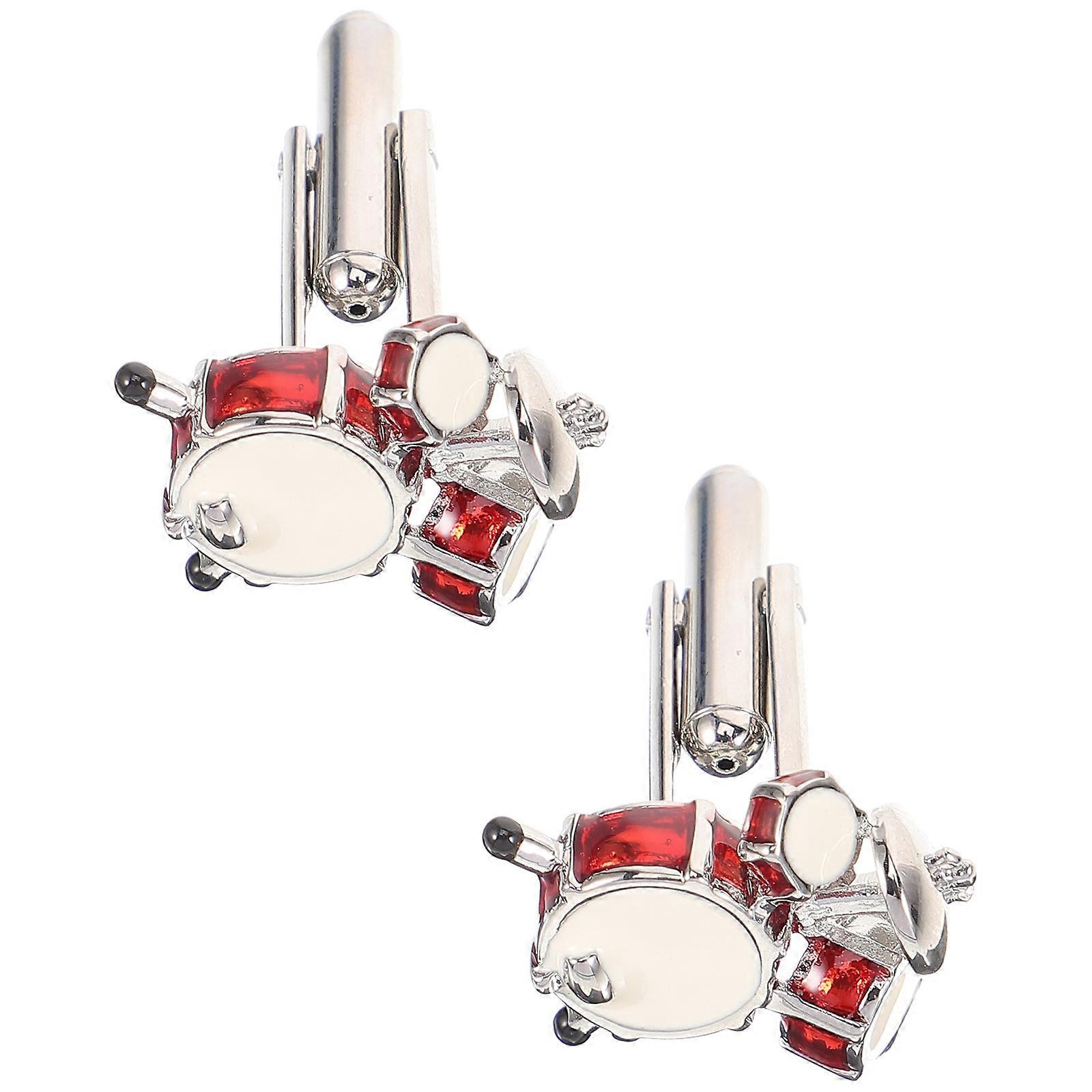 Silver Brass Drum Set Suit Cufflinks for Decor 2Pcs Accessories