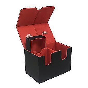 Commander Deck Box with Removable Dice Tray, PU Leather Magnetic Lock, Holds 150+ Sleeved Cards, Red Inner