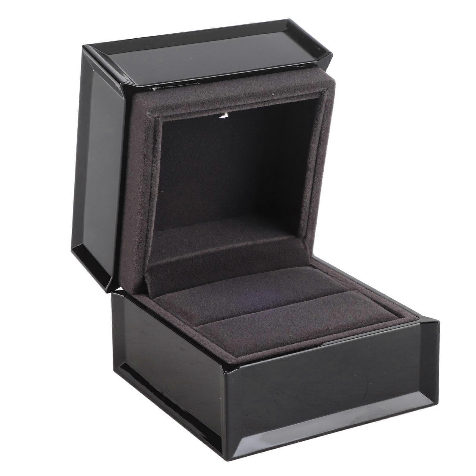 LED Luxury Ring Box Flocking Interior Jewelry Display Rectangular Wedding Ring Case for Proposal