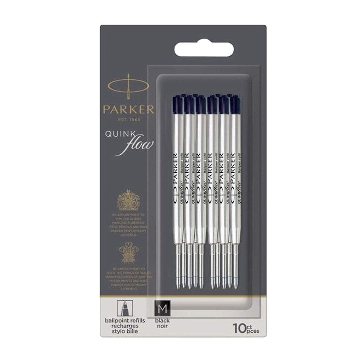 Parker QUINKflow Ballpoint Pen Ink Refills with Medium Tip, Black, 10 Refills