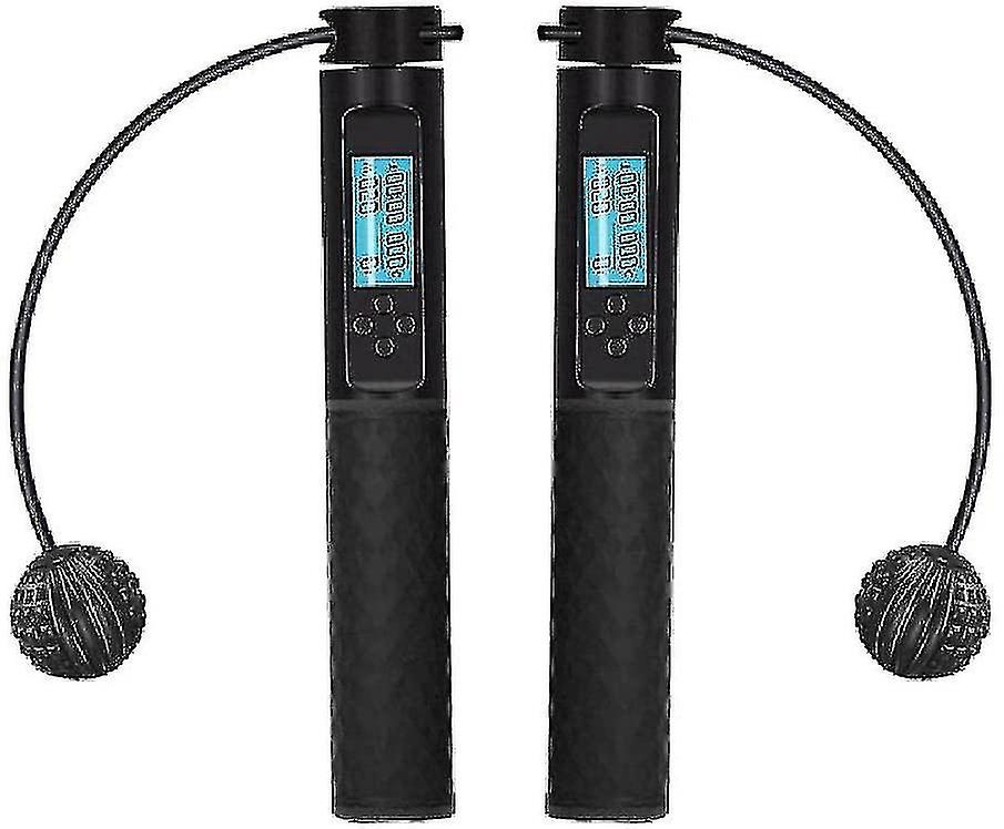 Cordless Jump Rope With Calorie Counter, Adjustable Exercise Speed Jump Rope With Digital Weighted Handle, Black
