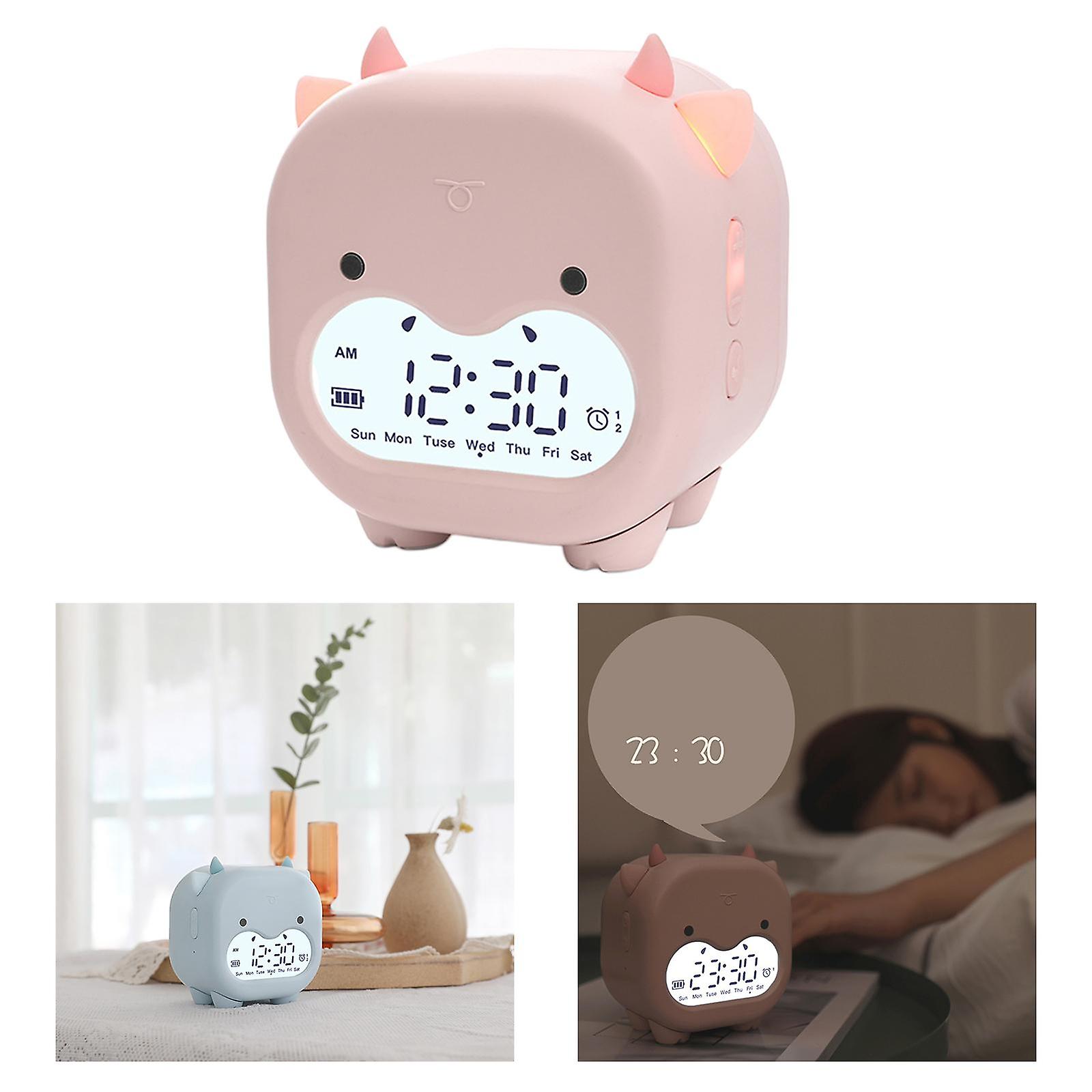 Kids Alarm Clock Voice Control Wake Up Digital Clock Sleep Trainer Pink