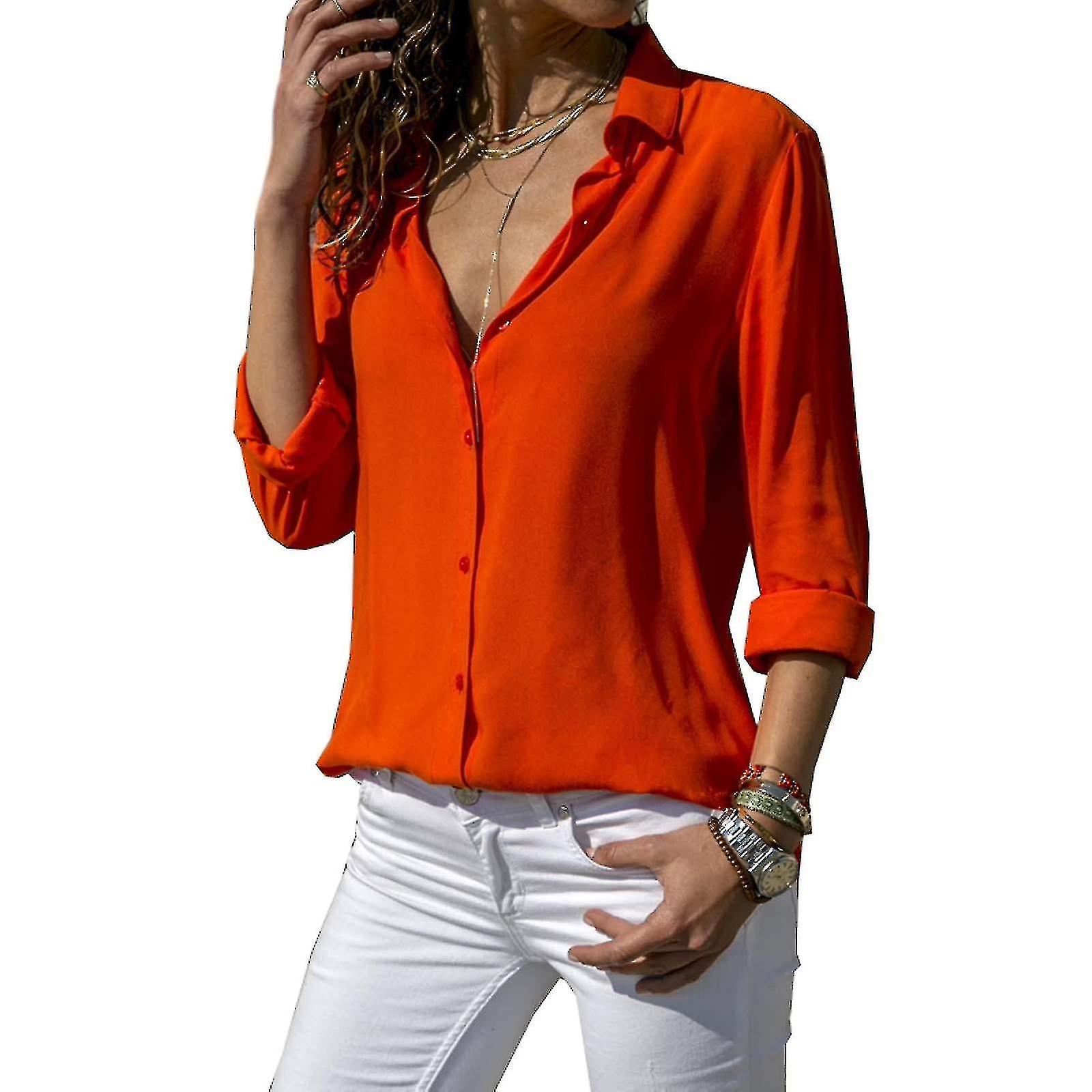 Women Sleeve Button Down Lapel Shirt