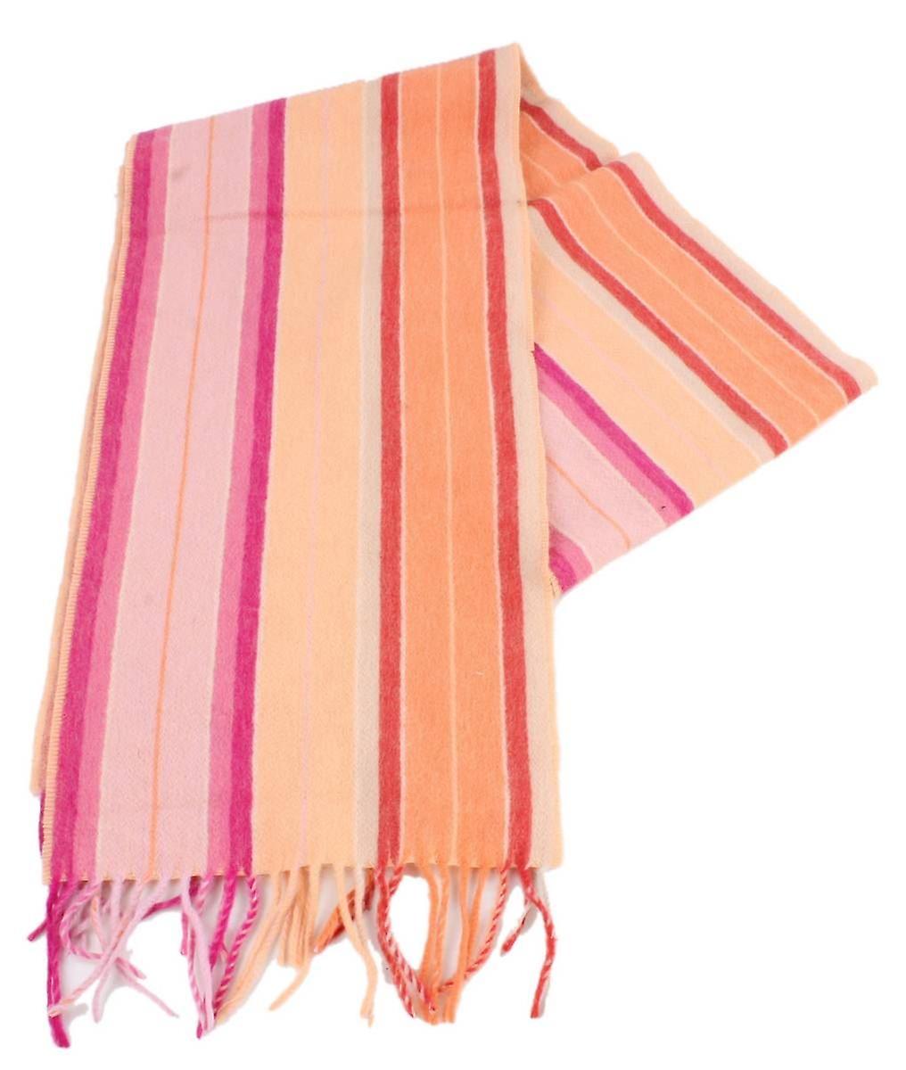 バッサン、ハーヴェイのブラウン ストライプ カシミヤ スカーフ - オレンジ/ピンク