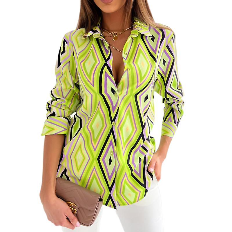 Ladies Spring And Autumn Printed Sleeve Lapel Cardigan Shirt