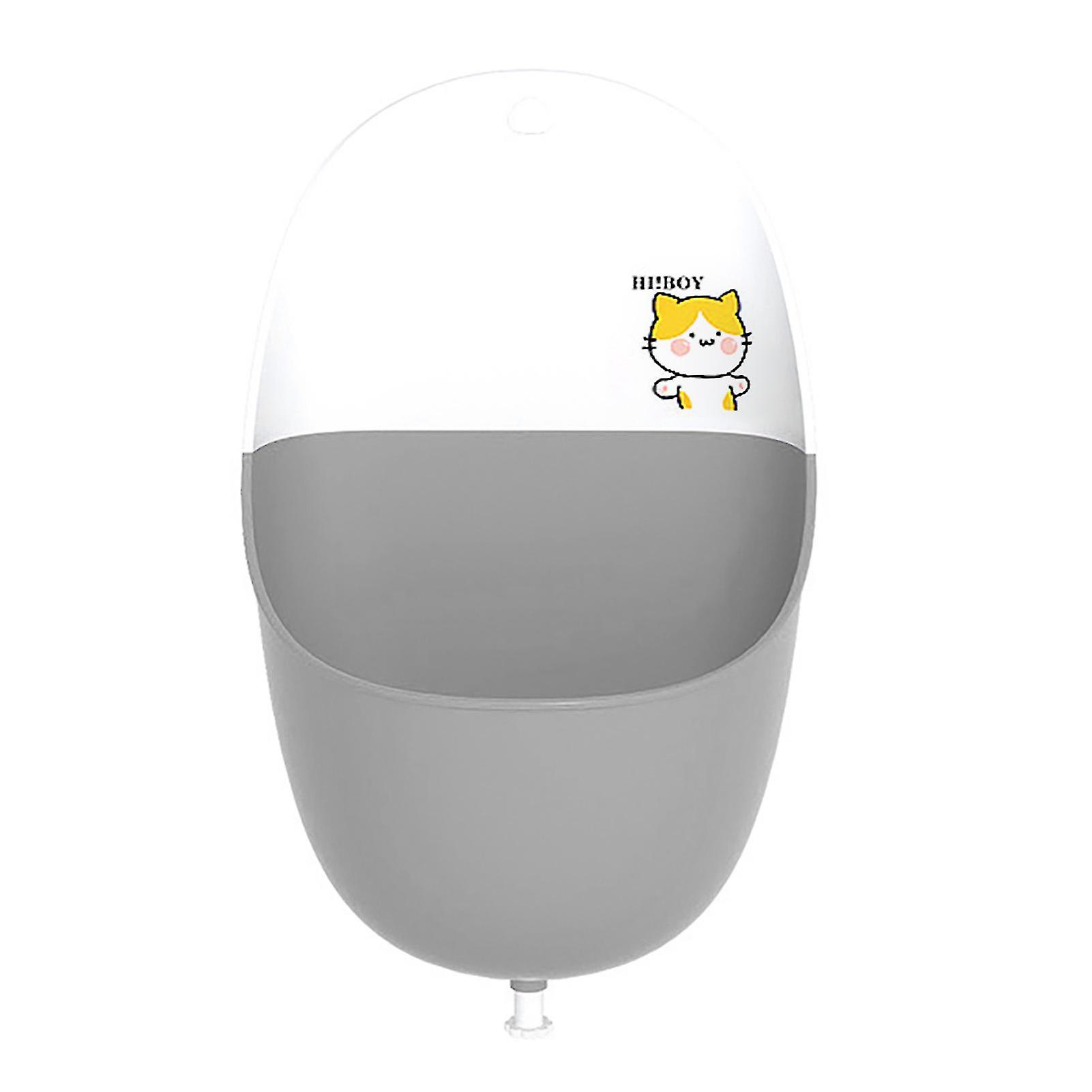 Baby Urinal Lightweight Portable Foldable Convenient PP TPR Cartoon Style Potty Training Urinal for Boys Gray Cat (with Hooks and Water Stoppers)