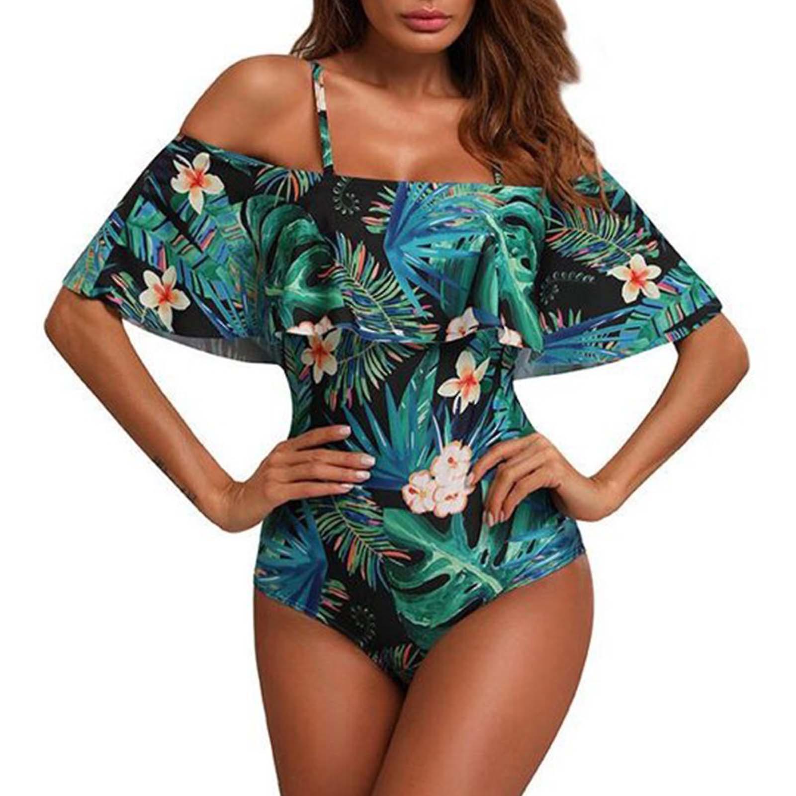Women's Sexy Retro Swimwear Vintage Off Shoulder Ruffled Bathing Suits For Vacation Pool Party