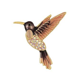 Eternal Collection Flight Multi Esmalte e Crystal Hummingbird Gold Tone Brooch