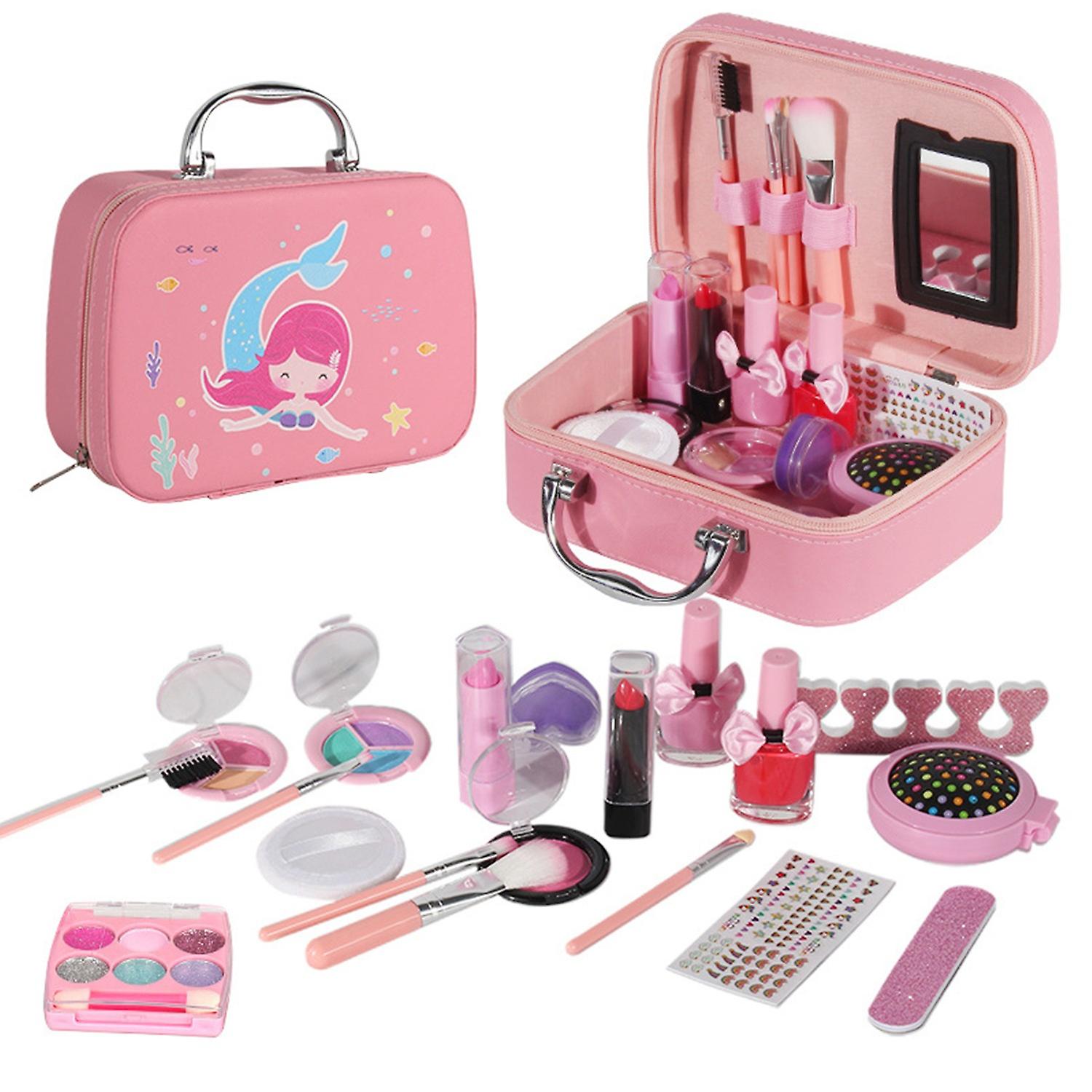 Girls Makeup Kit Real Kids Make Up Set Cosmetics Play Set Washable Safe with Carry Case for Little G
