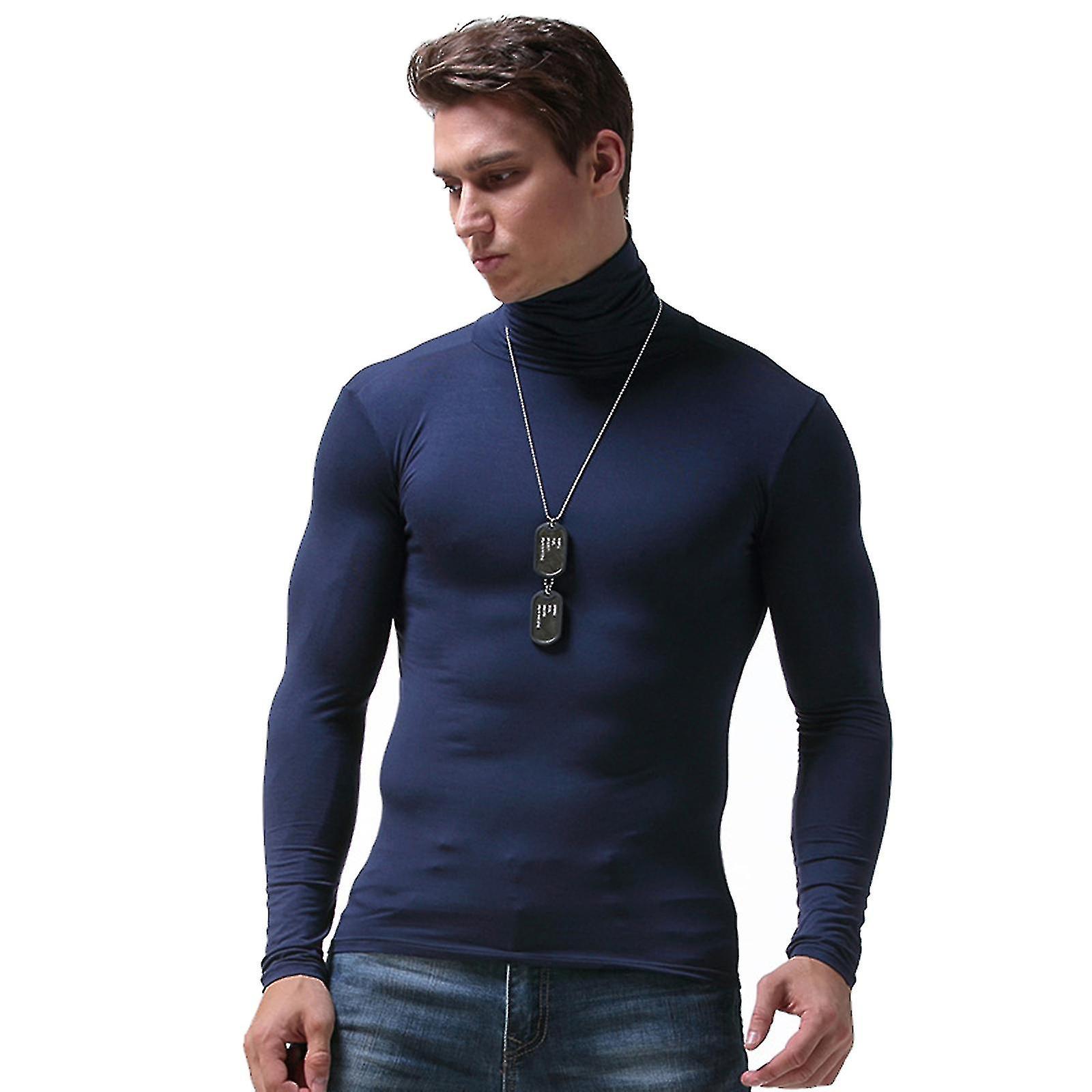 Uomo Caldo Maniche Lunghe Compressione Camicie Dolcevita Inverno Base Layer Top Pullover Leggero