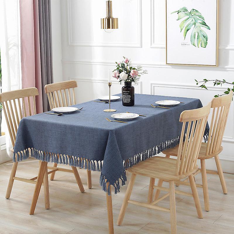 Solid Color Tassel Tablecloth Cotton Rectangular Coffee Table Cloth Household Cotton Linen Tablecloths Table Runners