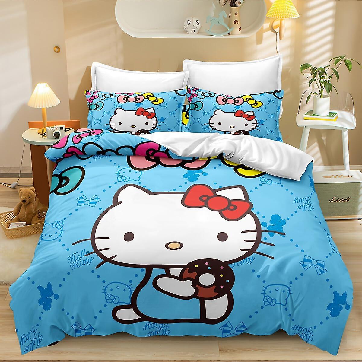 3 Pezzi 3d Kitty Fiori Stampati Set Di Biancheria Da Letto In Microfibra Con Federa, regali Per Ragazzi Ragazze Camera Da Letto, 1 Copripiumino Con 2 Federe Doppia