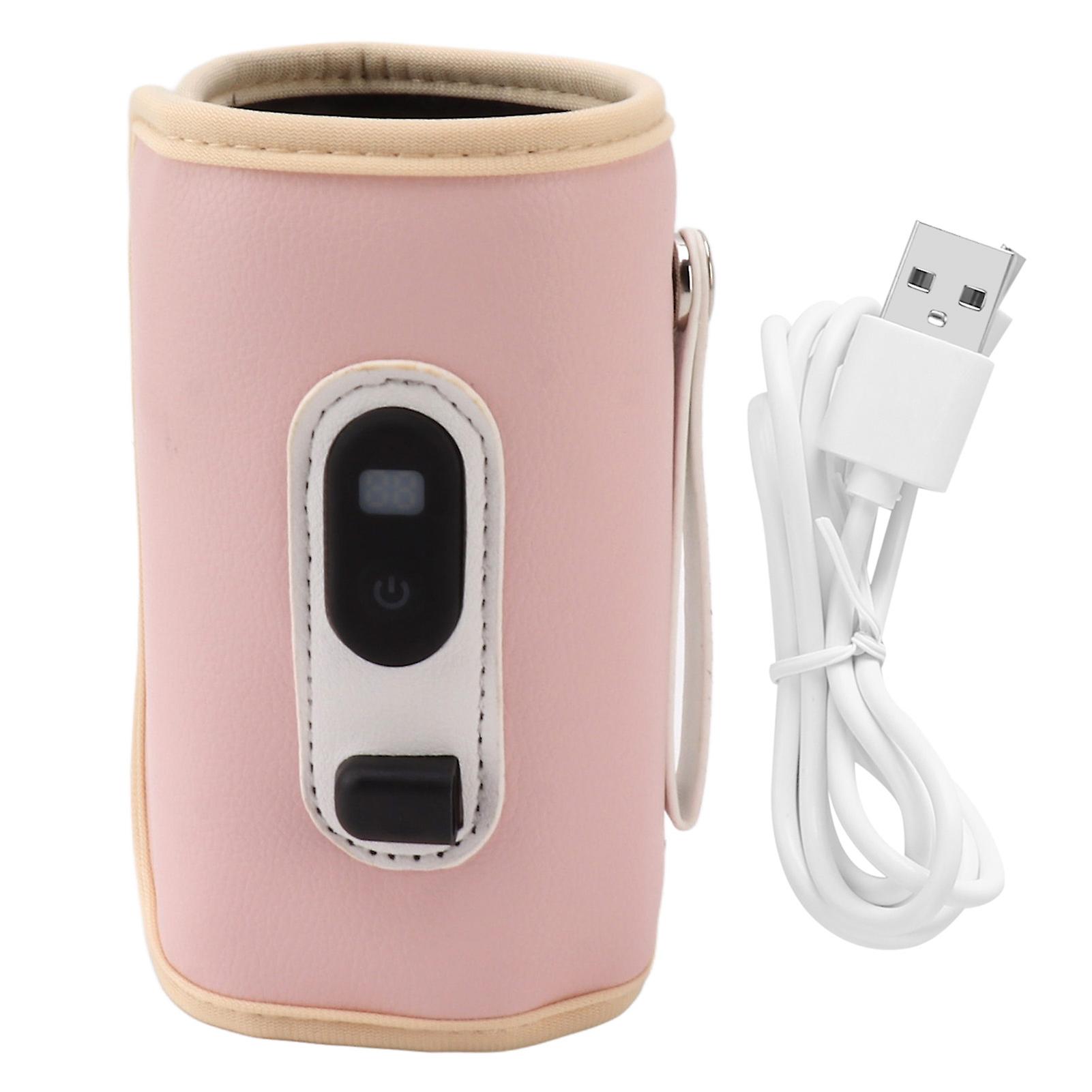 Baby Milk Bottle Warmer USB Digital Display 5 Speeds Portable Baby Milk Heat Keeper for Milk Breastmilk Water Pink
