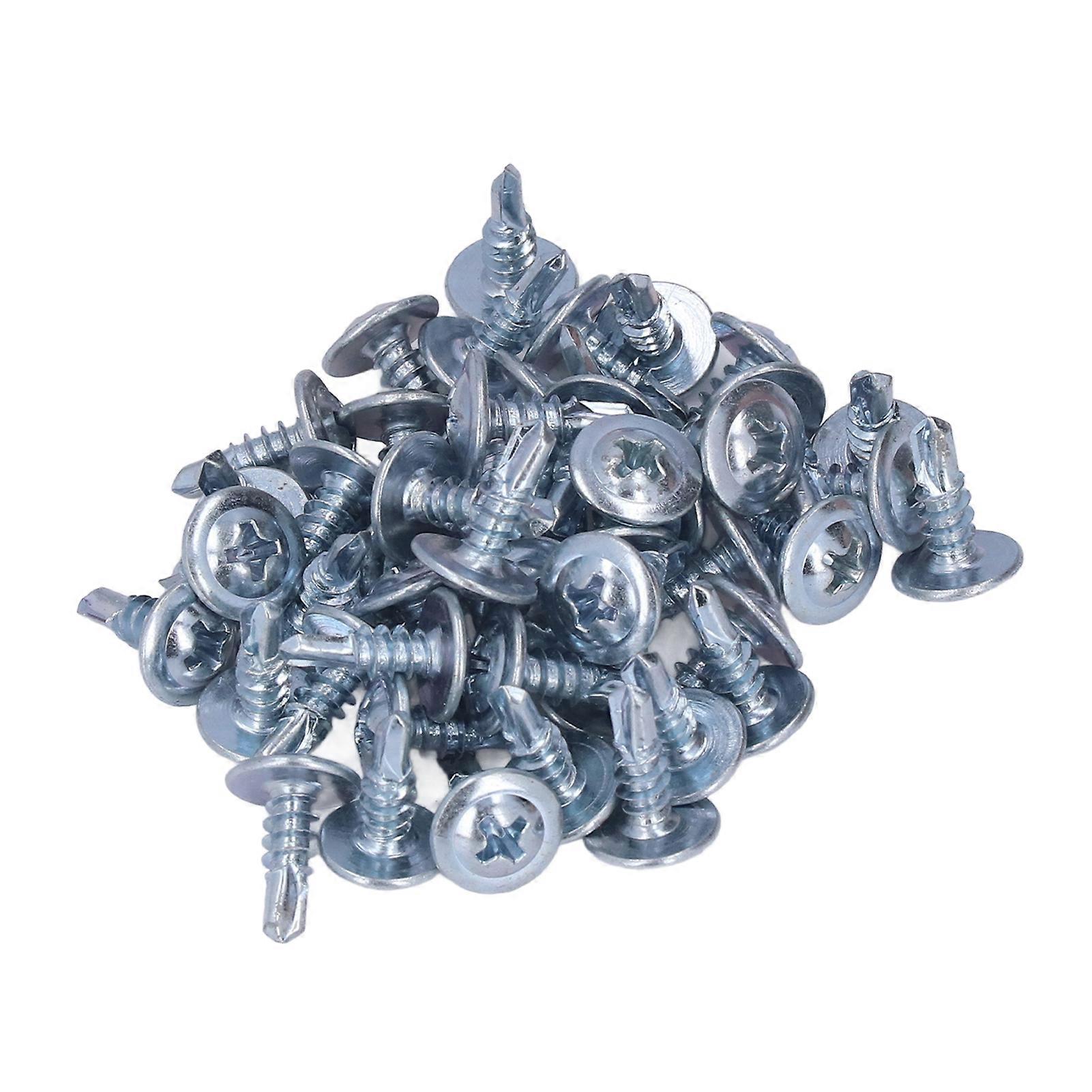 Pack of 50 self-drilling screws with round head in galvanized carbon steel, washers 4.2 x 13 mm