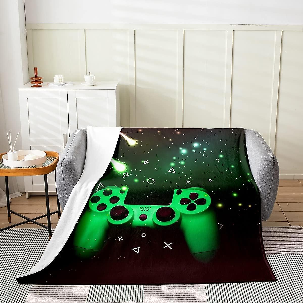 Gamer Fleece Throw Blanket ,All Season Gaming Bed Blanket Green Galaxy Video Game Gamepad Fuzzy Blanket For Bed Sofa ,Bedroom Plush Blanket Game Contr